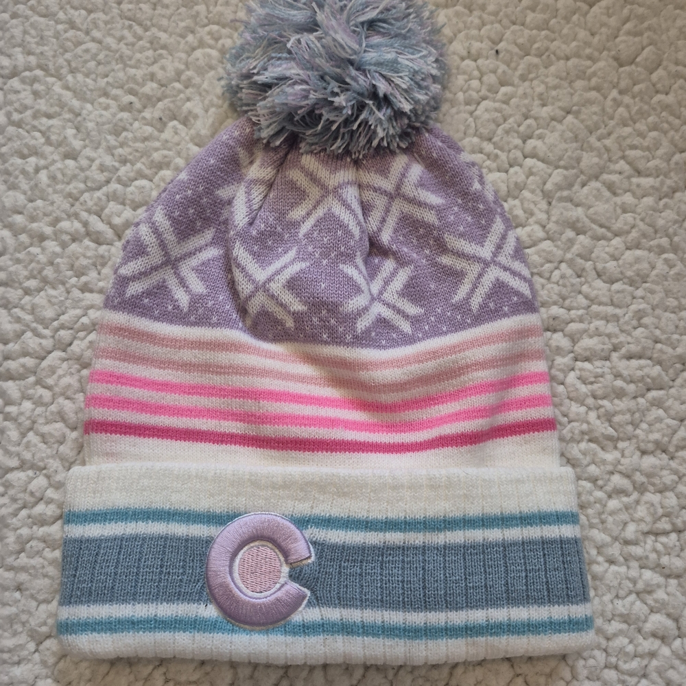 Charming Colorado Limited Women's Beanie with Pom Pom - Lavender, Pink, and Teal